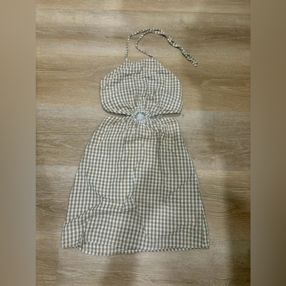 Sim & Sam Checkered Halter Dress with Cut Out Sides